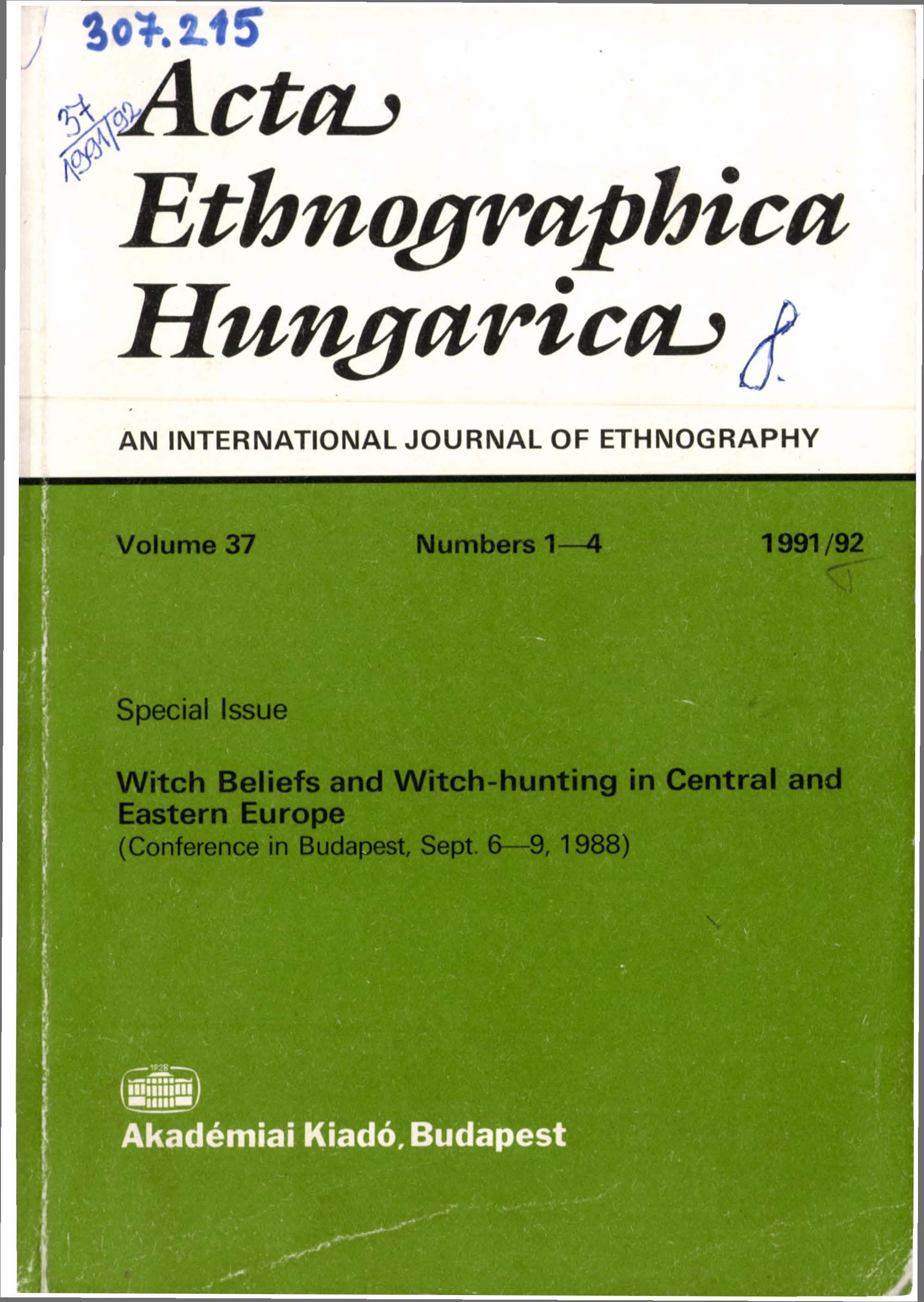 KLANICZAY G. PÓCS É. ed. Witchcraft ACTA ETHN 371 4 cover